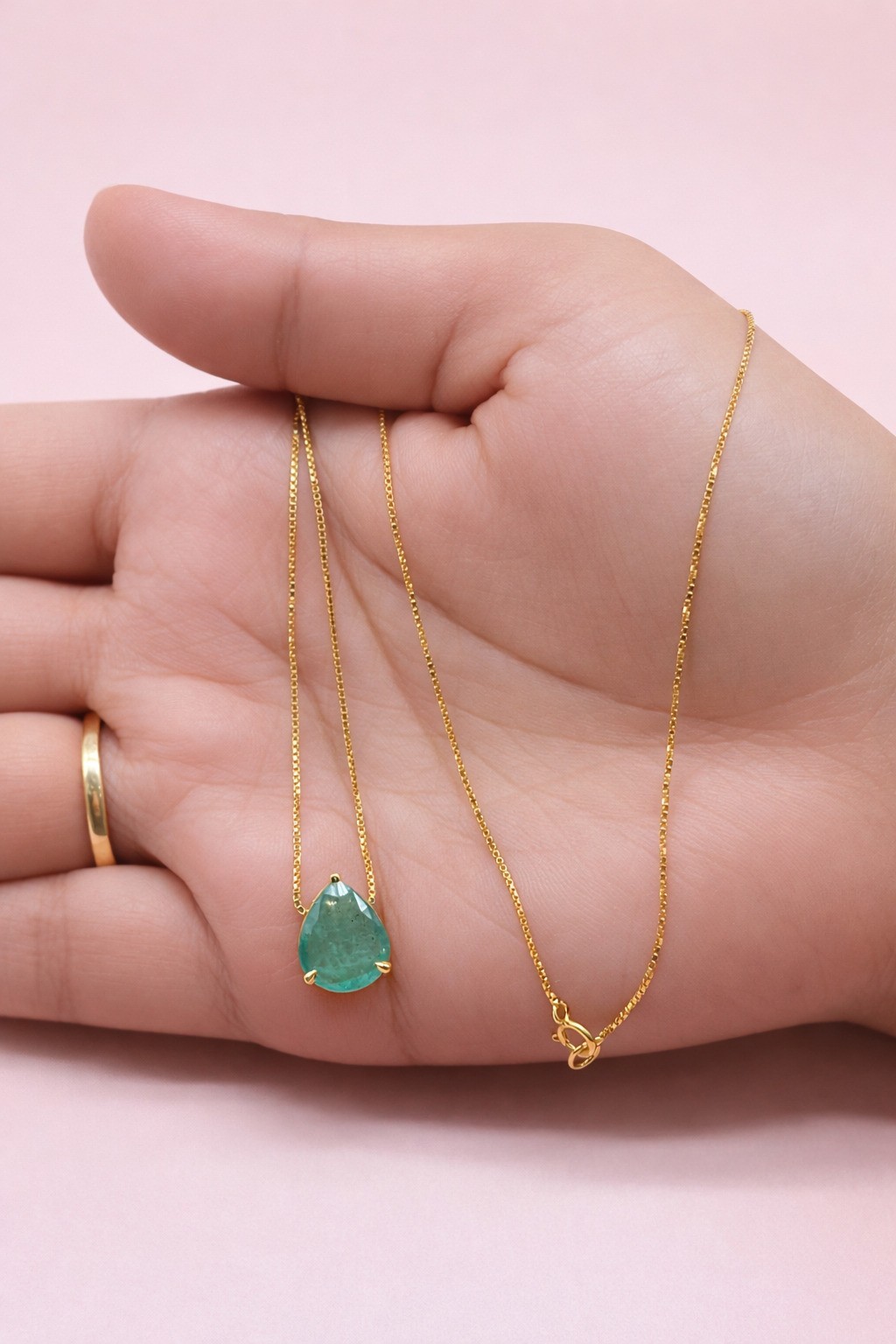 GDGL Certified Solitaire Pendant For Valentine Pear Cut Natural Emerald 14k Gold