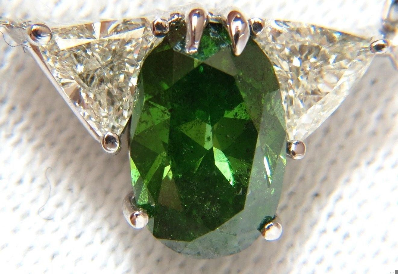 3.26CT ENHANCED FANCY COLOR GREEN DIAMOND NECKLACE SIDE TRILLIANTS 14KT 10035**