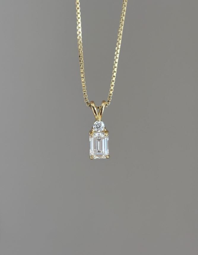 2 CT Emerald Cut Fancy Moissanite Wedding Pendant 14K Yellow Gold Plated For Her