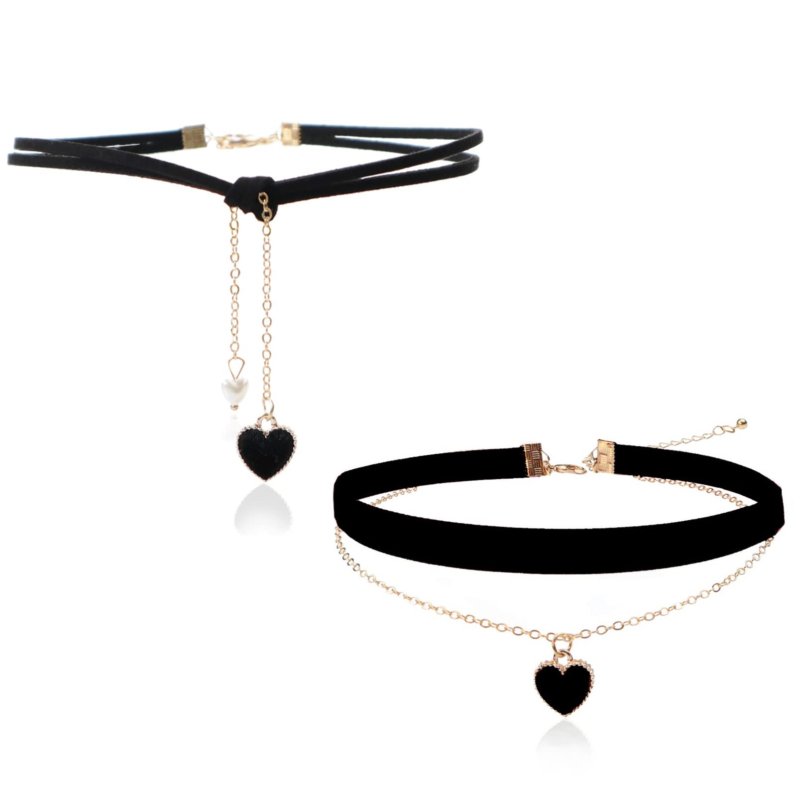 Heart Choker Necklace for Women 2Pcs Double layer Chokers (BLACK)