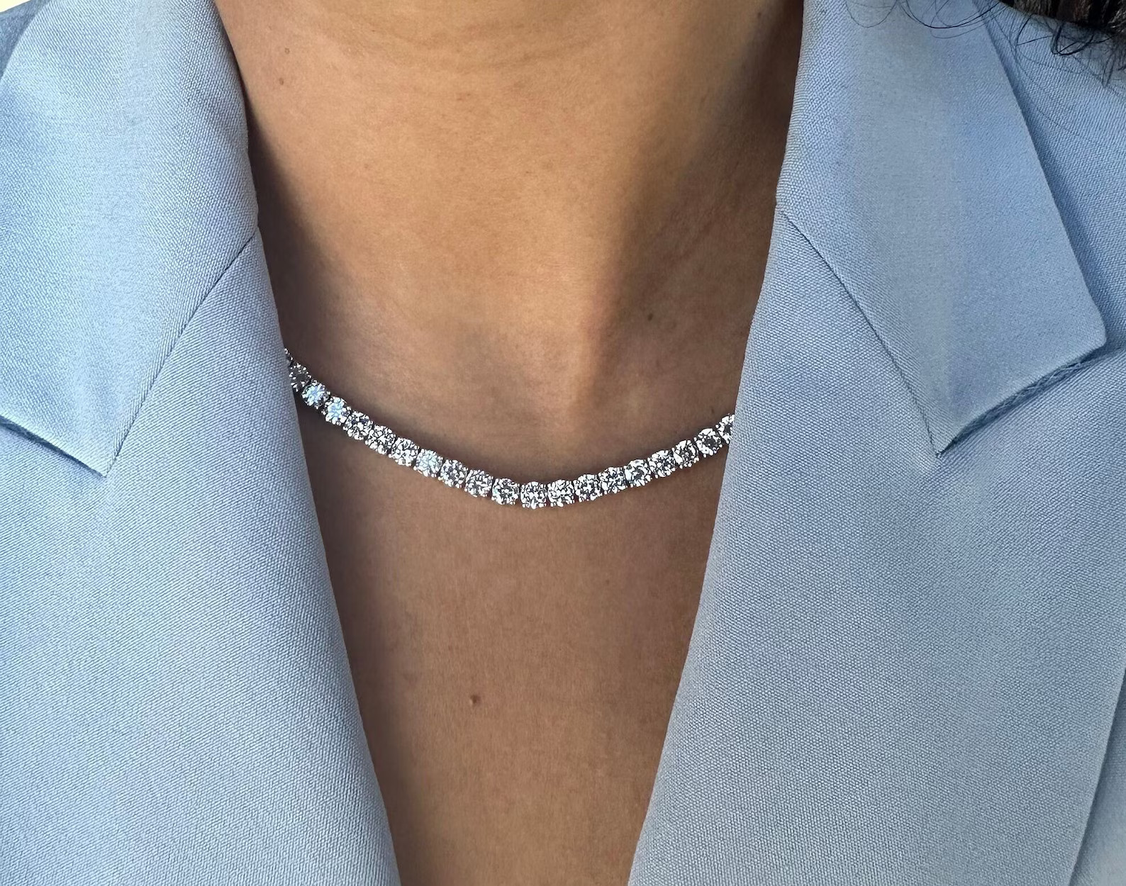 18 Carat Round Natural Diamond Tennis Necklace 14K Yellow Gold 16 inch