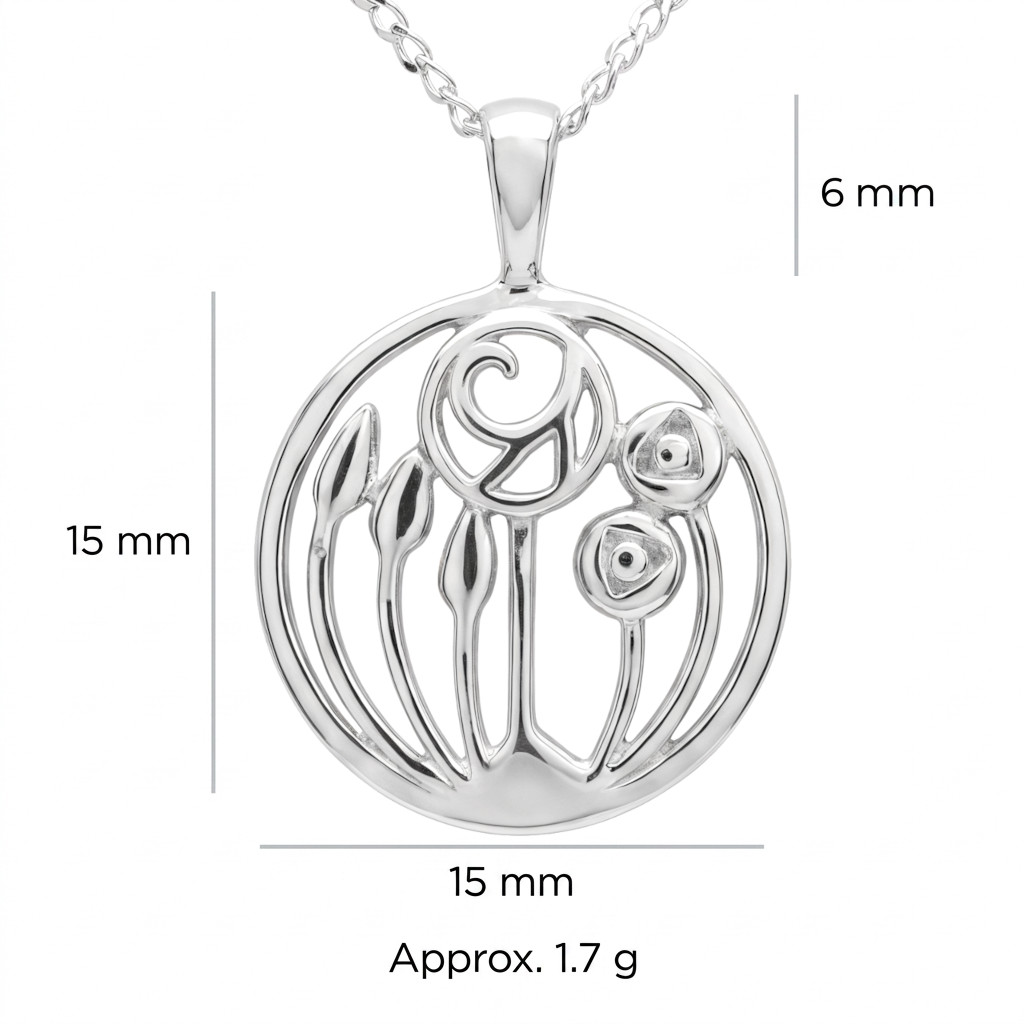 Sterling Silver Charles Rennie Mackintosh Pendant Necklace with 18″ Silver Chain