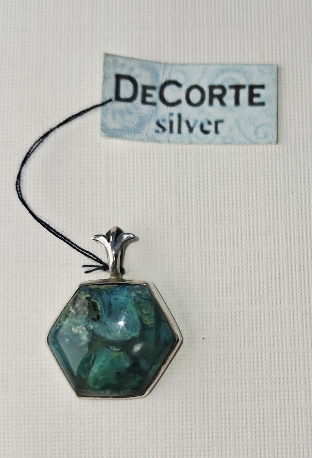Sterling Silver Green Chrysocolla Hexagon-Shaped Pendant
