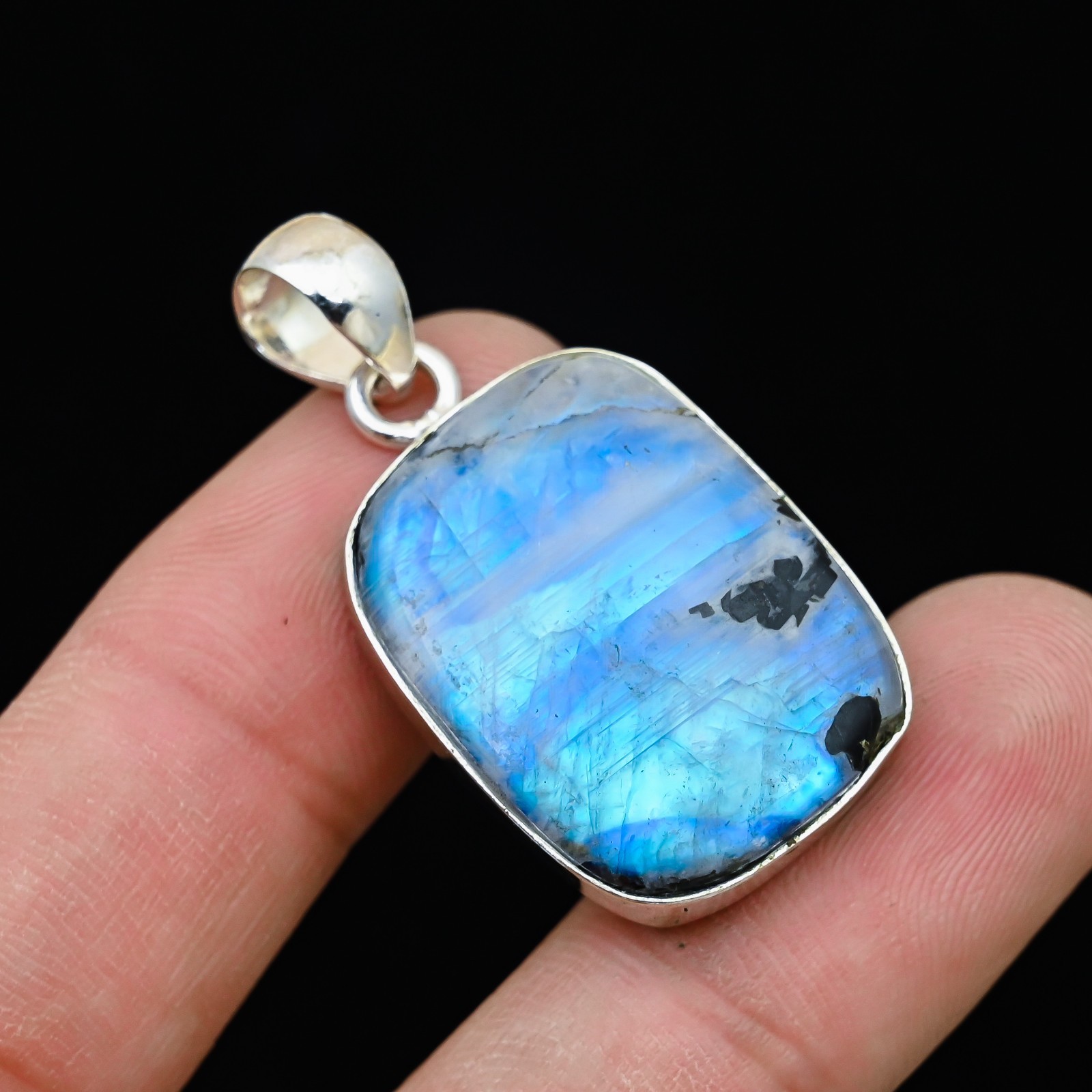 Rainbow Moonstone Gemstone 925 Sterling Silver Handmade Pendant Jewelry Gift For