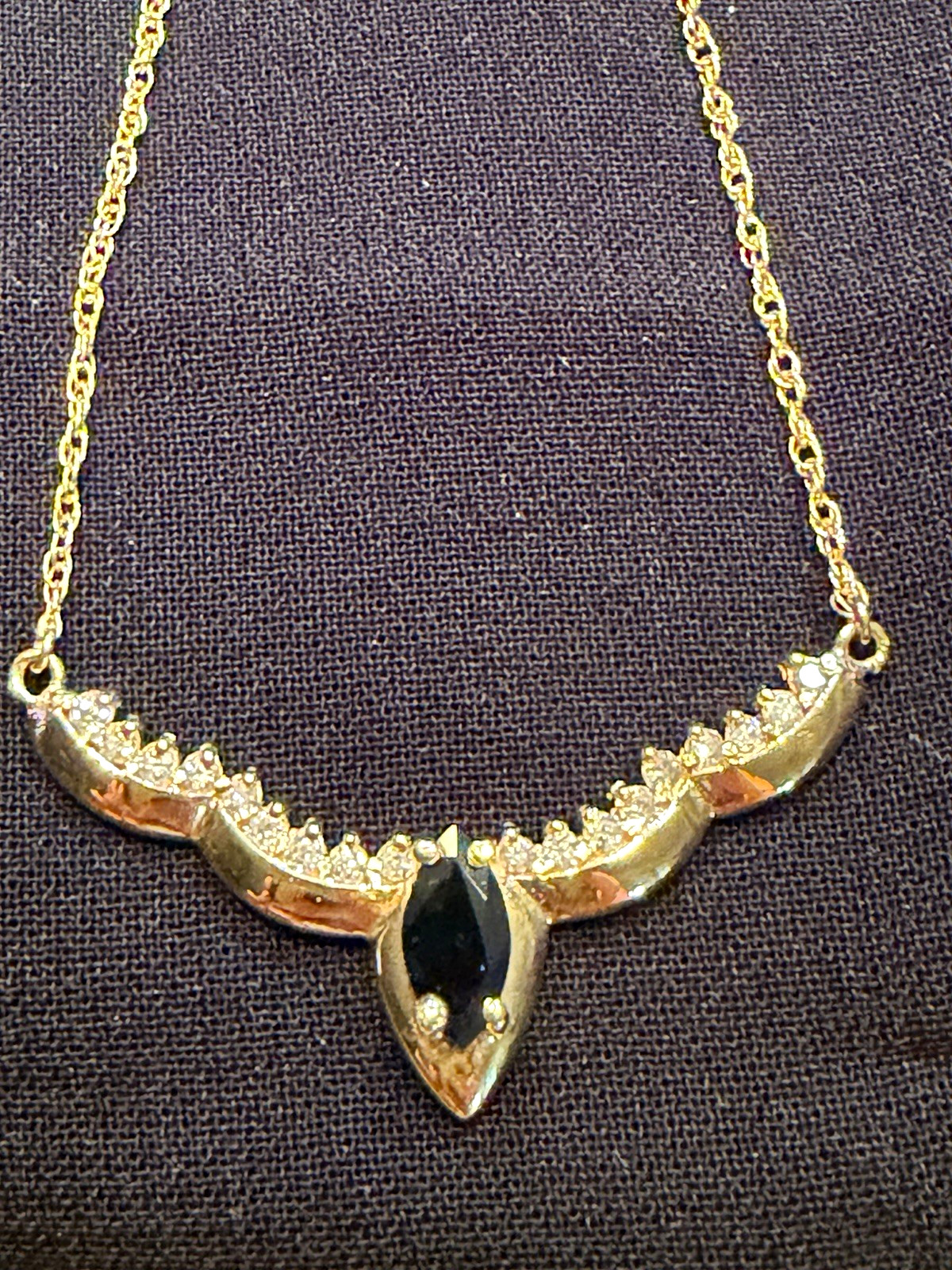 14K Yellow Gold Blue Sapphire & Diamond Bar Pendant Necklace 18in Lobster