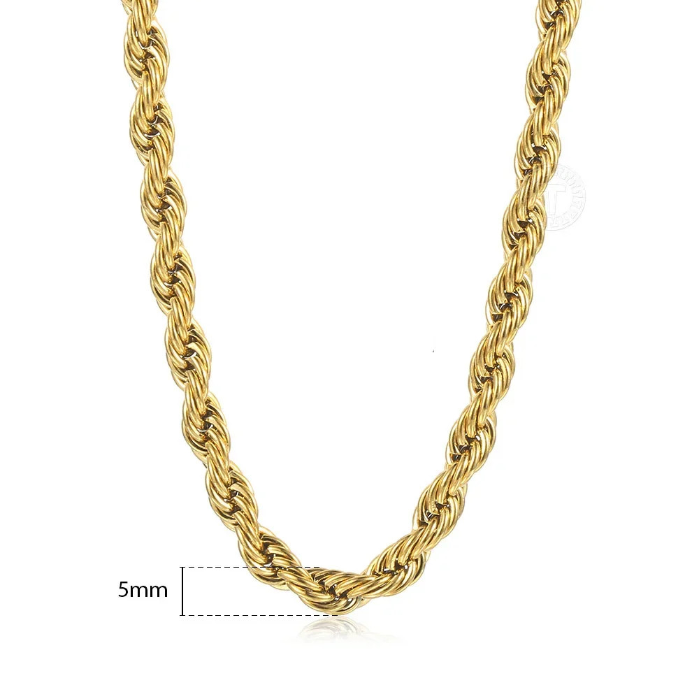Twisted Rope Chain Necklace Stainless Steel 18-24″ Waterproof Men