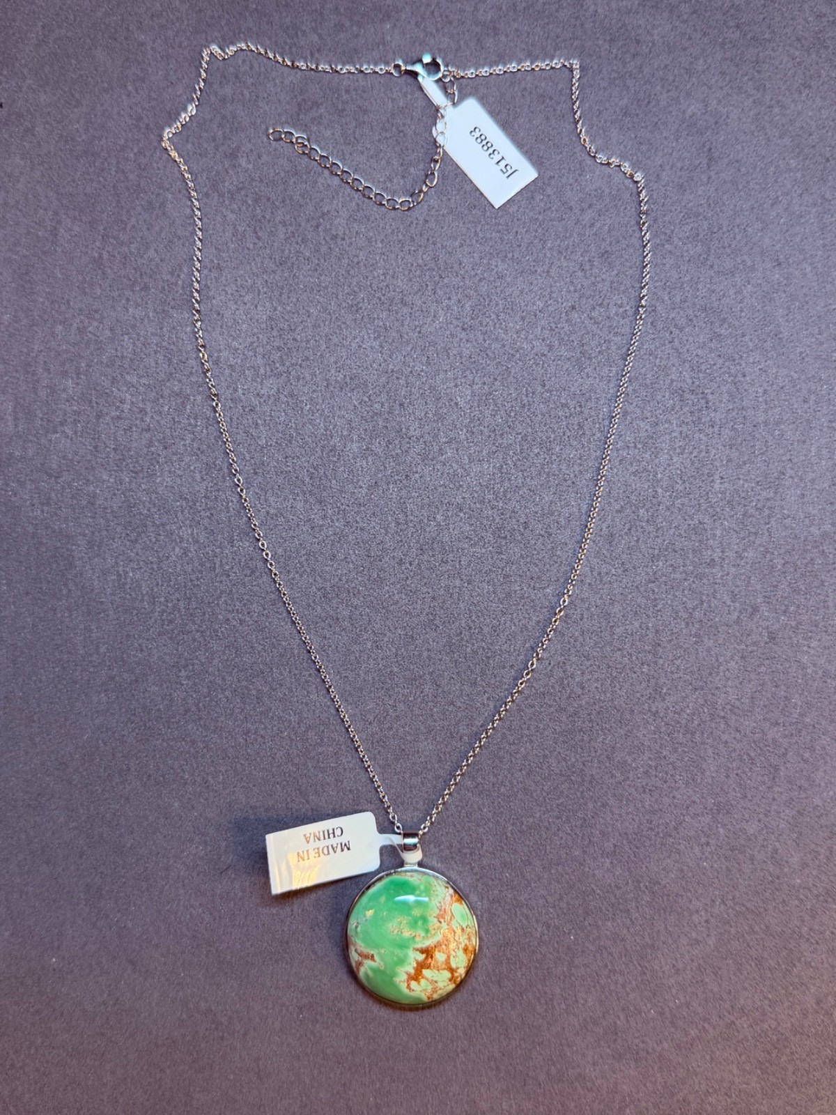 PINCTORE Sterling Silver 24mm Round Variscite Pendant w/ Cable Chain 18in – 21in