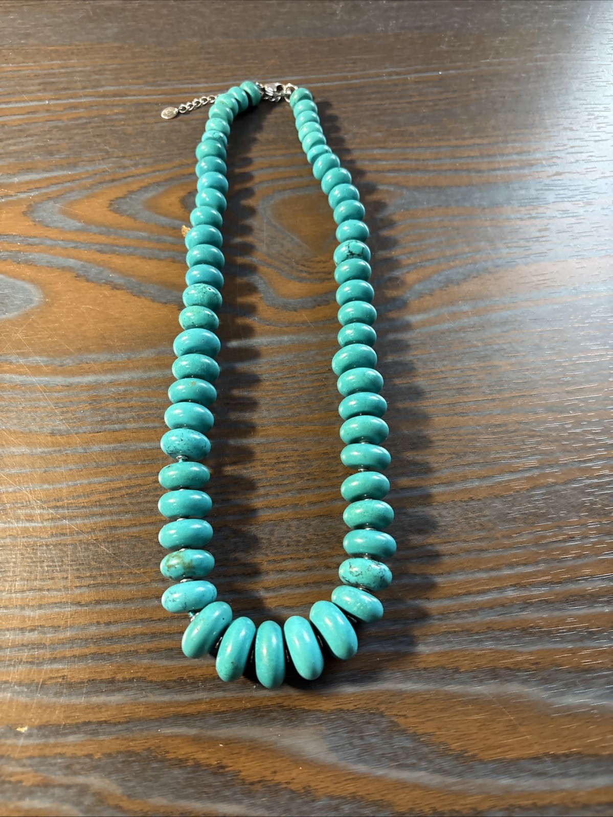 LUC Turquoise Necklace Sterling Silver Graduated Knotted Beaded 18″