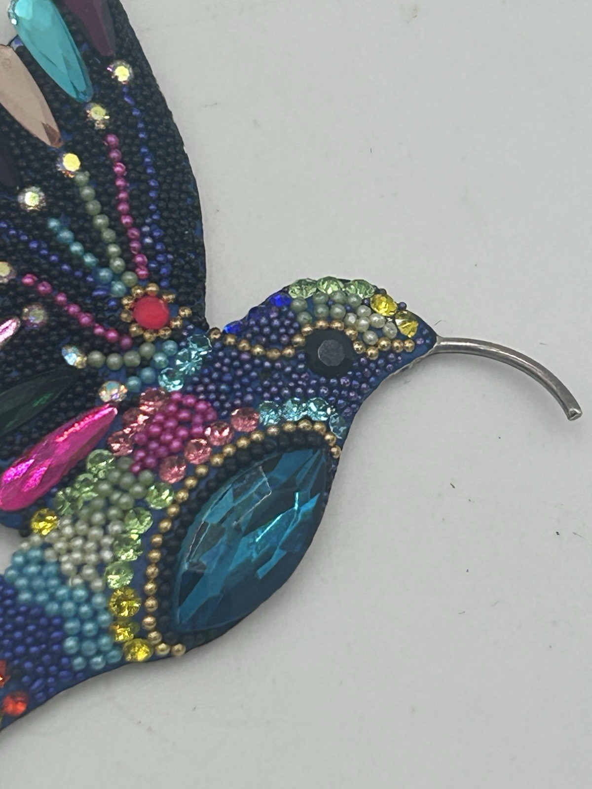 Mexico Sterling Silver Beaded Multi Colored Rhinestone Hummingbird Pendant 925