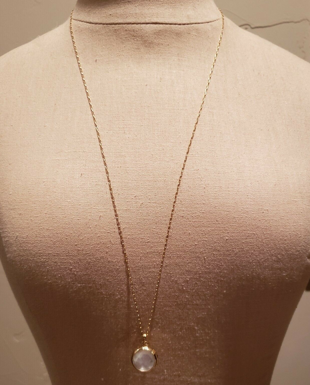 Monica Rich Kosann Mother Of Pearl 18k Gold Locket On 30 inch chain
