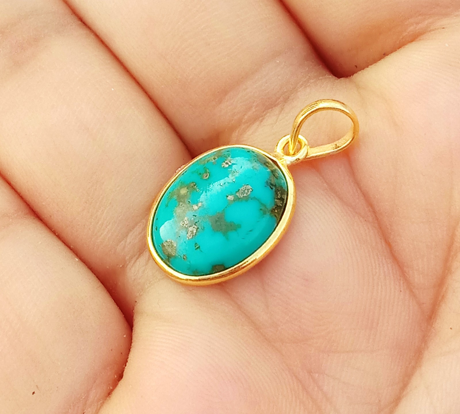 Natural Purple copper Turquoise Gold charm ,18kt Gold Charm, Handmade Jewelry