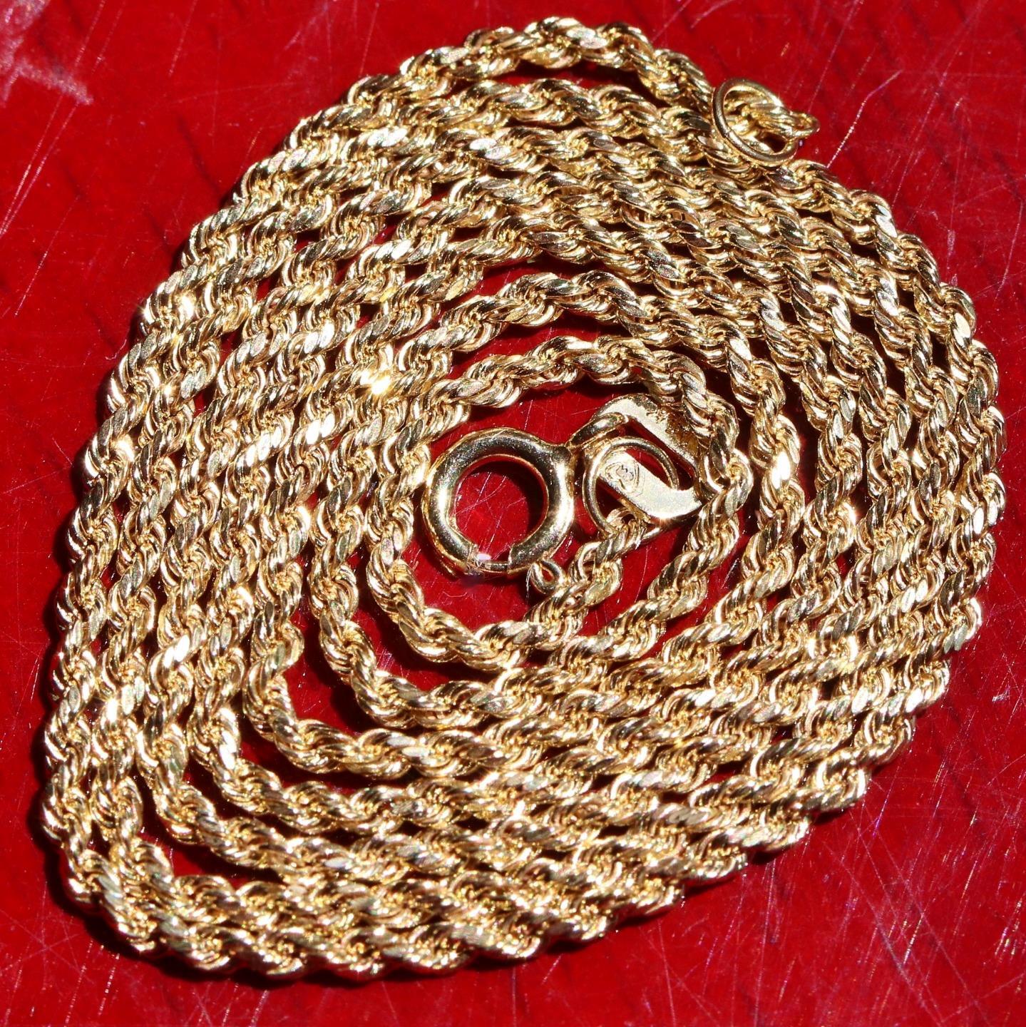 14k yellow gold necklace 16.25″ diamond cut rope chain 1.5gr Fortunoff N2624
