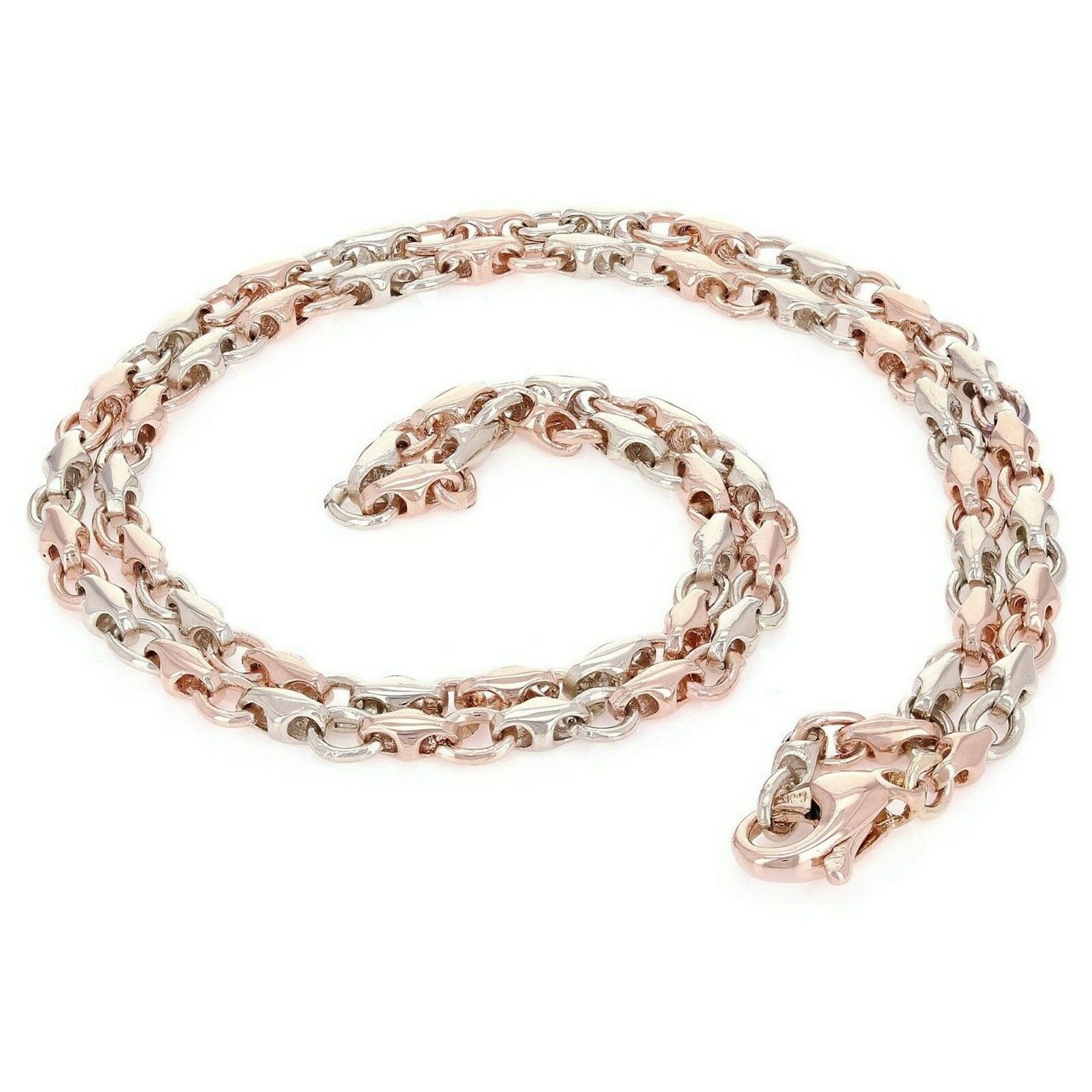 10k White & Rose Gold Solid Handmade Fashion Link Necklace 20″ 4mm 23.5 grams
