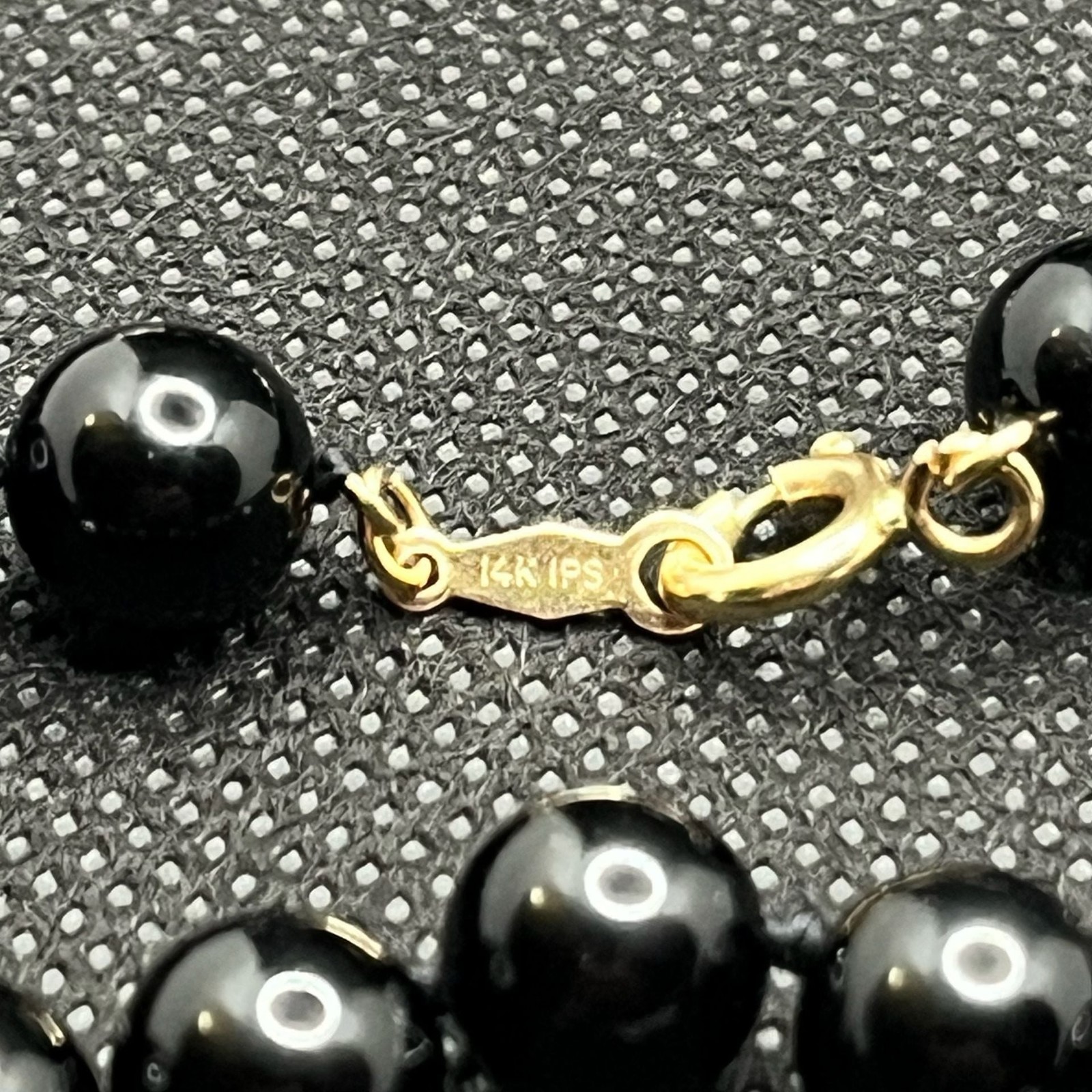 Vtg Imperial Pearl Syndicate 14K Gold Onyx Pearl 30″ Continuous Necklace Set