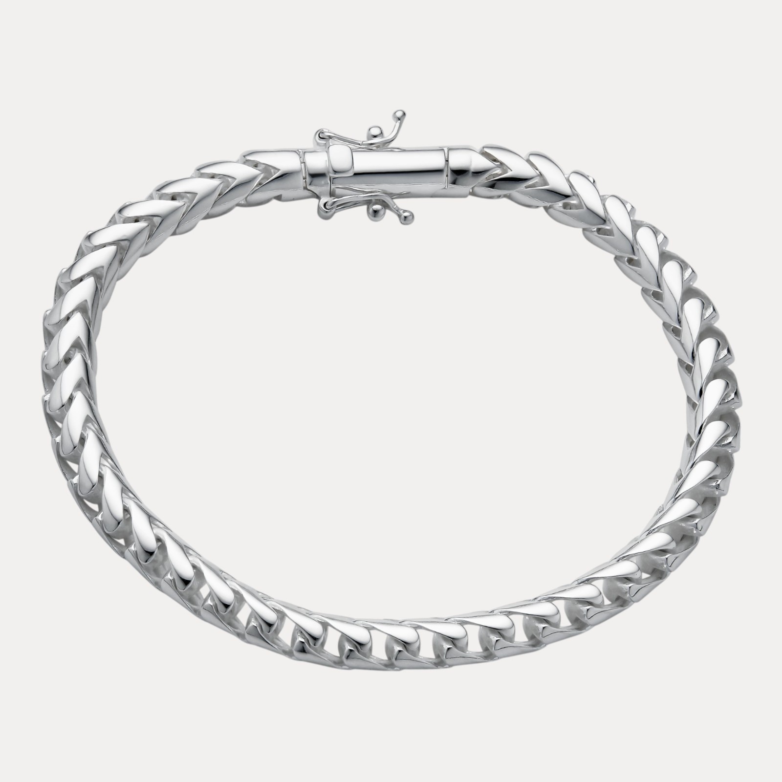6mm Rounded Franco Link Bracelet – Real Solid 925 Sterling Silver MADE IN ITALY