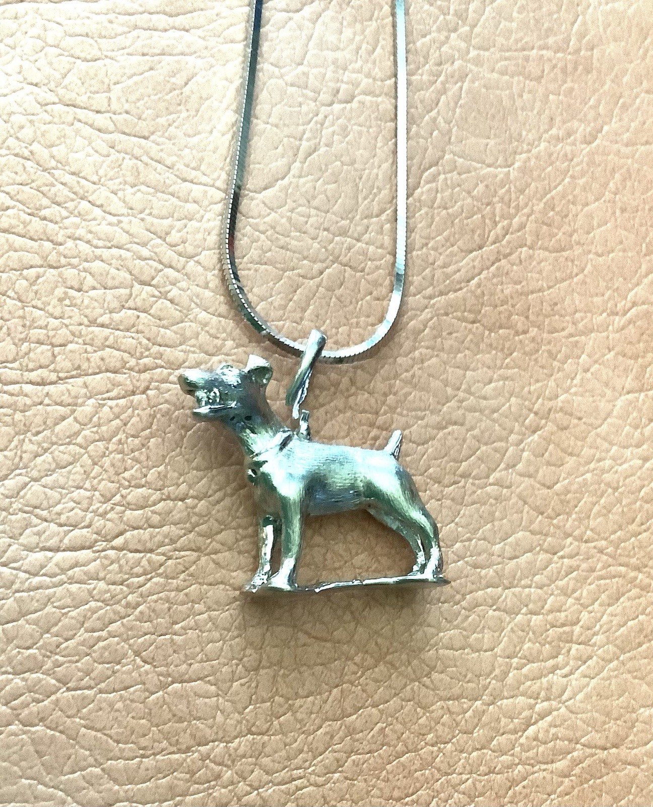 Silver Dog Charm Pendant Necklace Metal Box Chain No Stone