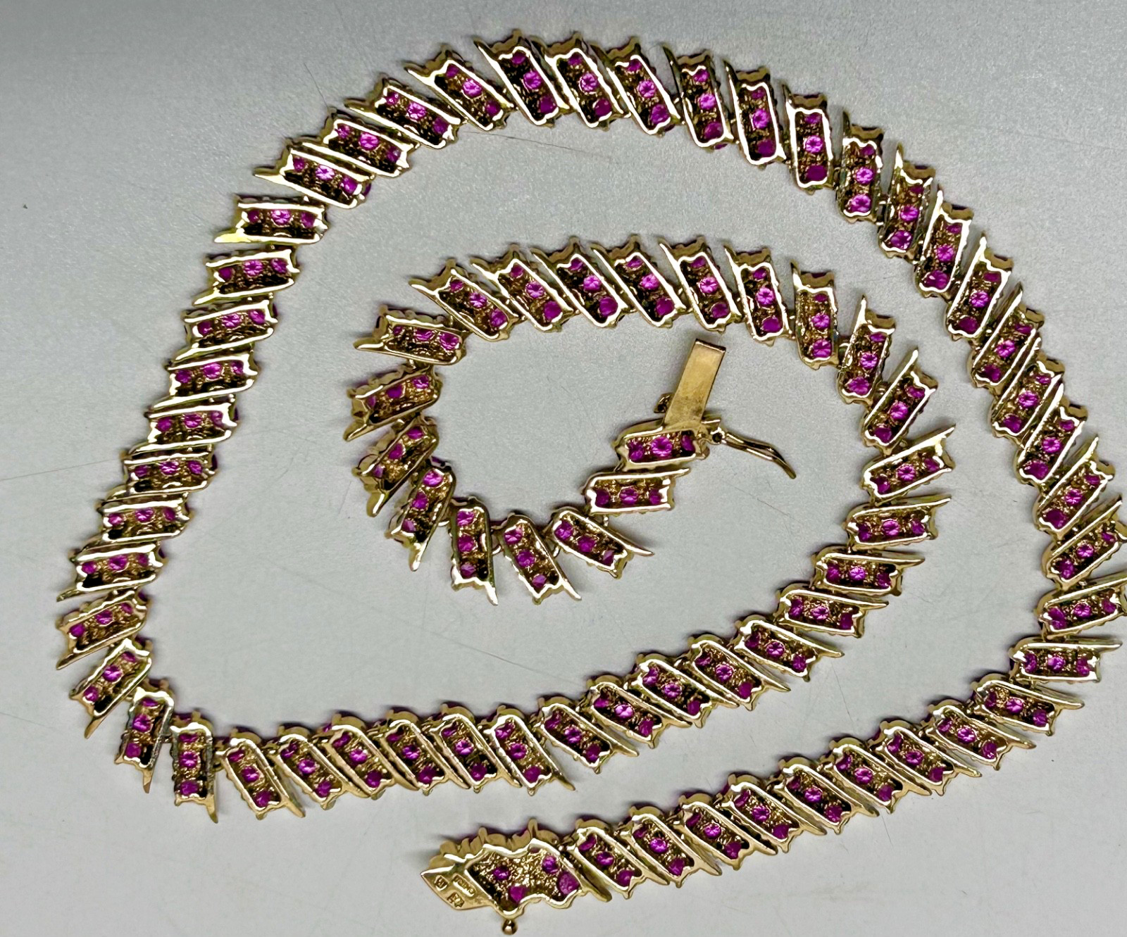 Pink Sapphire Gold Plated/Sterling Silver 925 Tennis Necklace Choker 17in