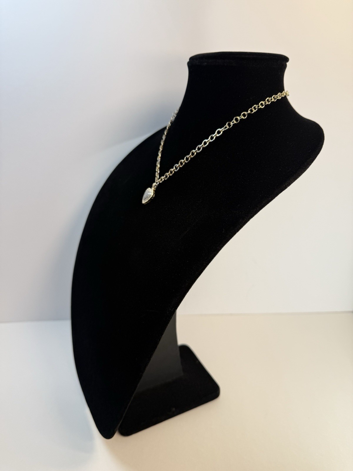 Heng Ngai 925 Sterling Silver Vermeil Pendant Necklace Pave Diamond Heart 16.75”