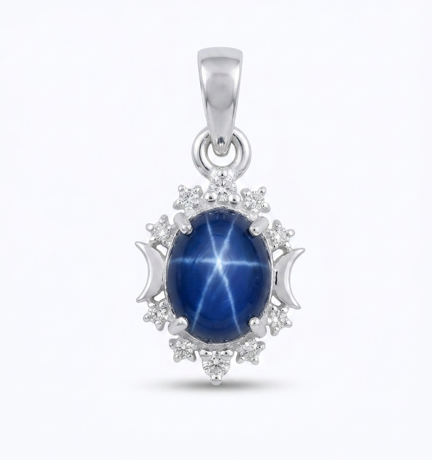 Genuine Blue Star Sapphire Gemstone 925 Starling Silver Lindy Star Stud Pendant