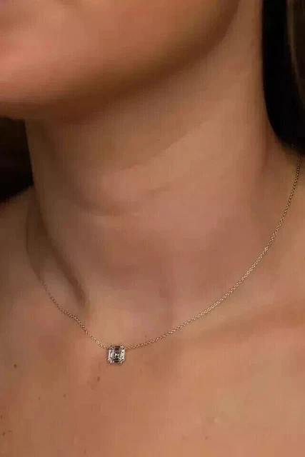 1Ct Asscher Cut Moissanite Solitaire Pendant 14K White Gold Plated