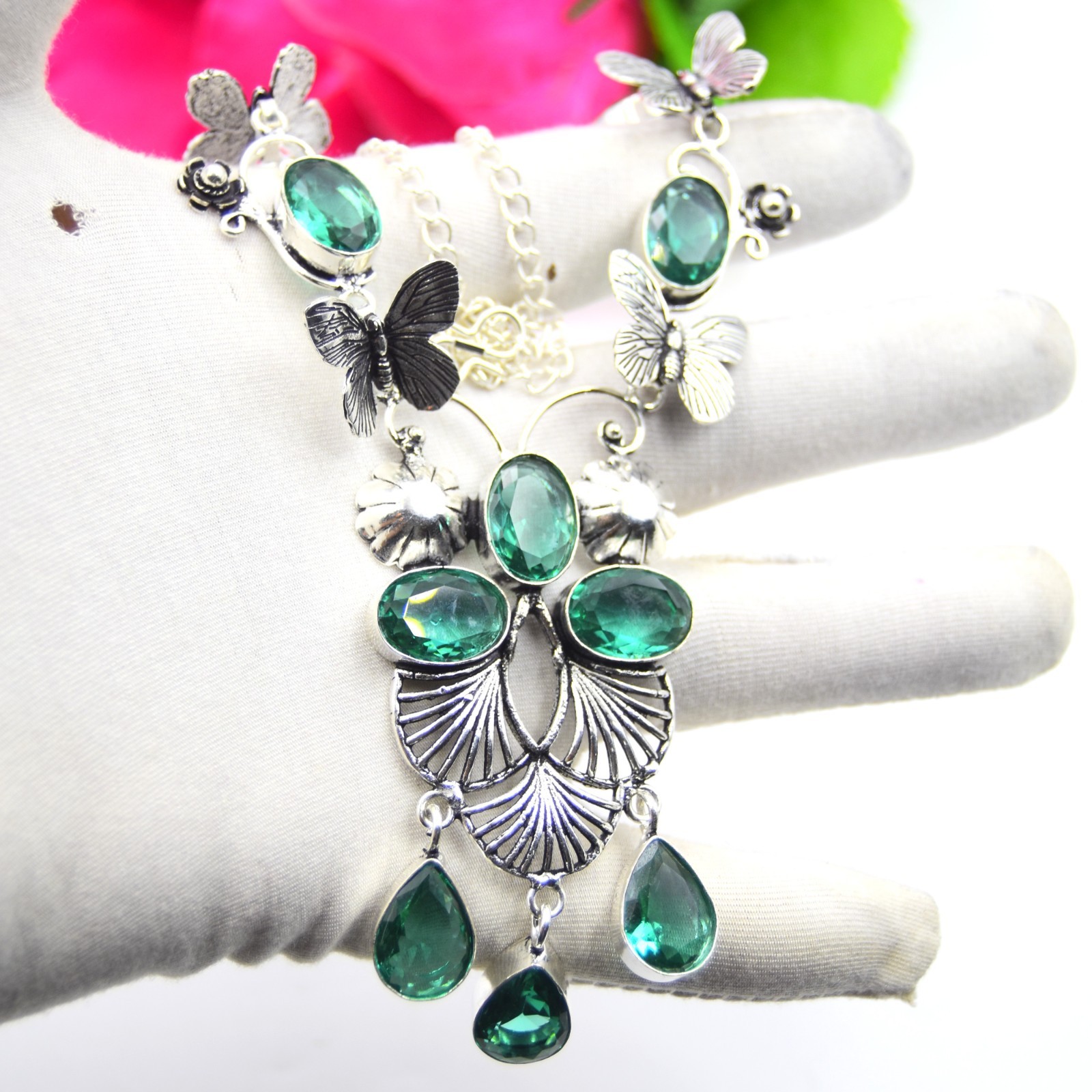 Paraiba Tourmaline Gemstone 925 Sterling Silver Jewelry Necklace Sz-17-18″