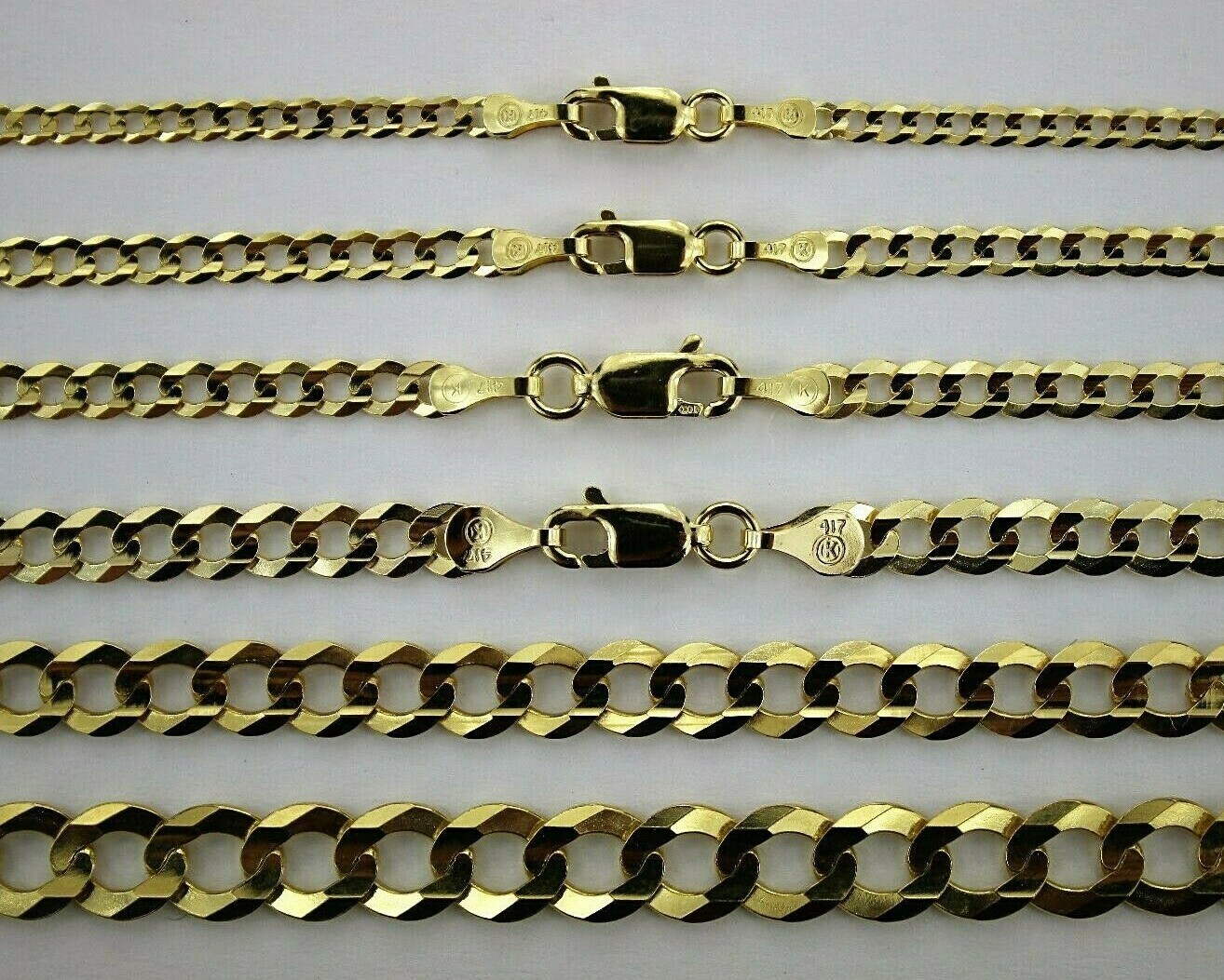 10K Solid Gold Cuban Link Chain Necklace Bracelet for Men Women 2mm~14mm 7″~30″
