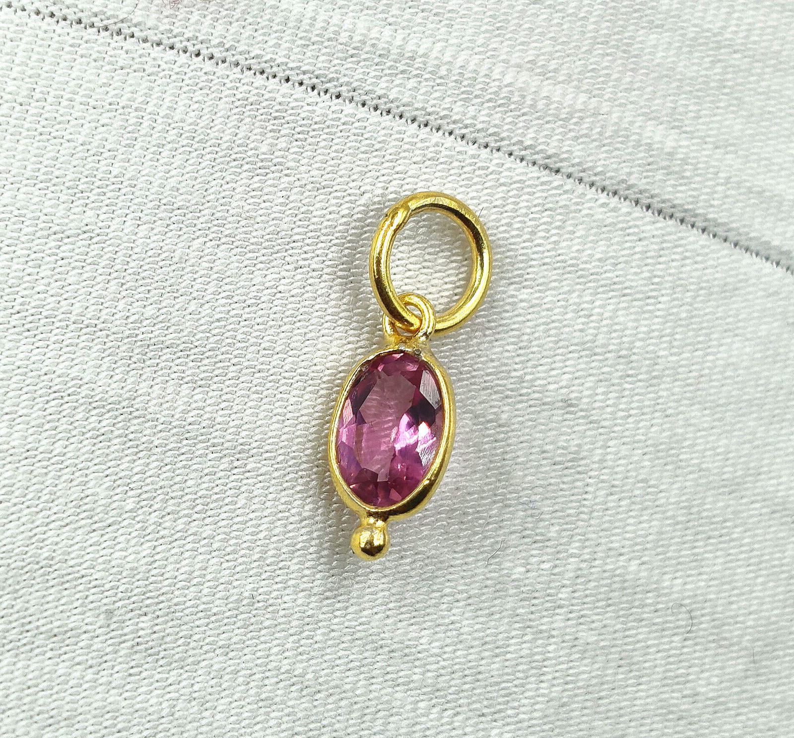 18K Solid Gold Natural Tourmaline Gemstone Charm Handmade Necklace Charm Pendant