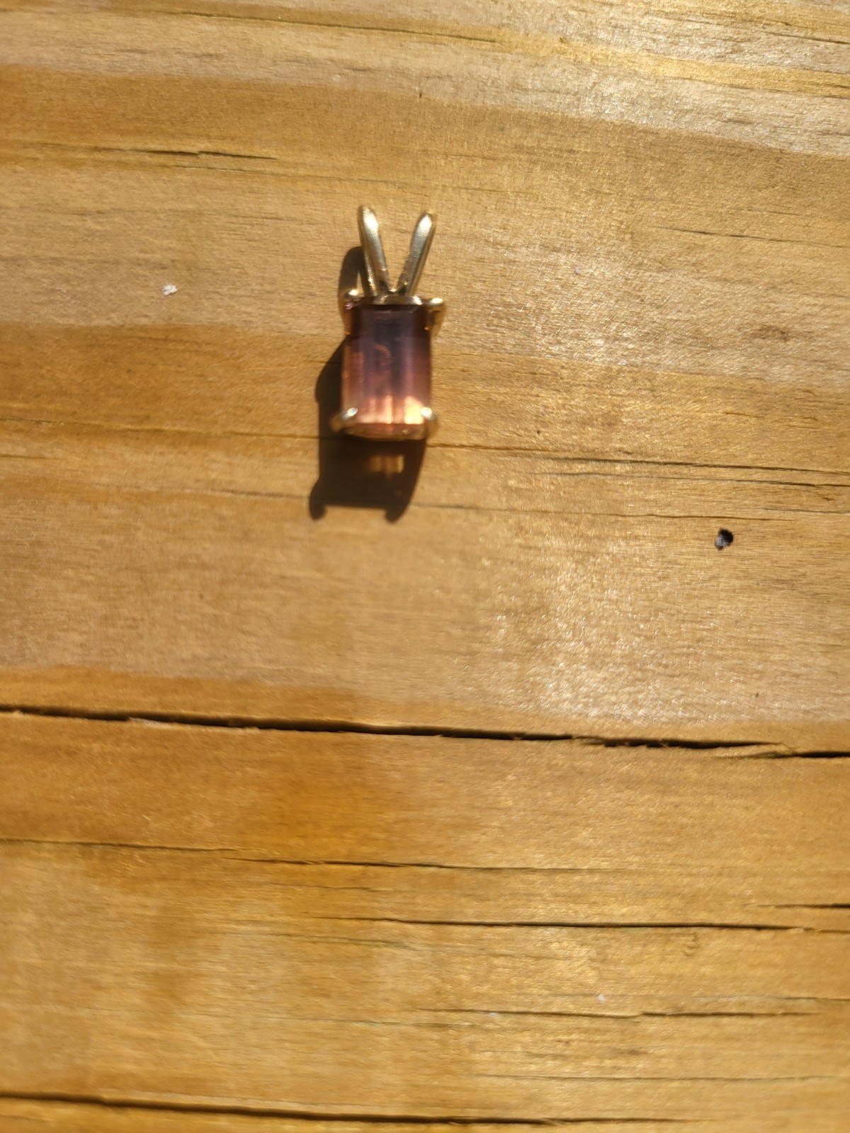 10K Yellow Gold Emerald Cut Pink Tourmaline Solitaire Pendant 1″ Charm