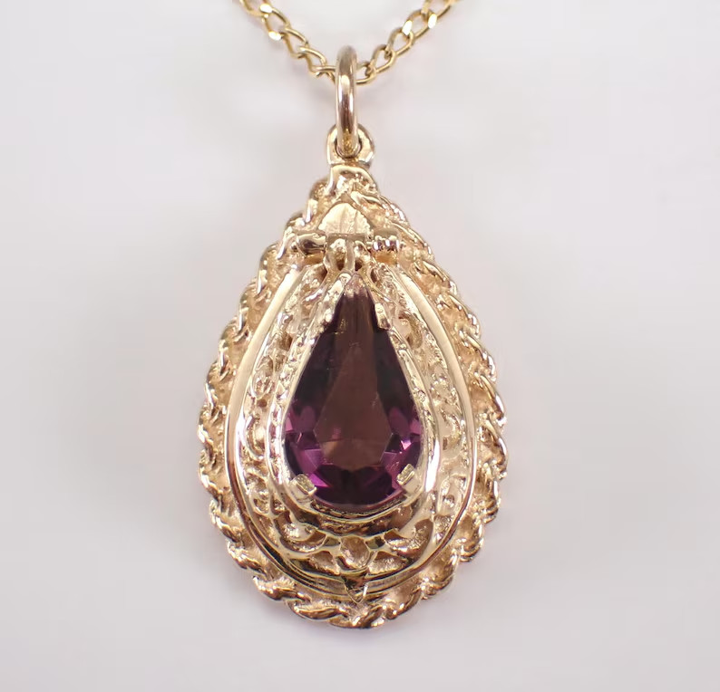 3Ct Pear Cut Lab Created Amethyst Teardrop Locket Pendant 14K Yellow Gold Plated