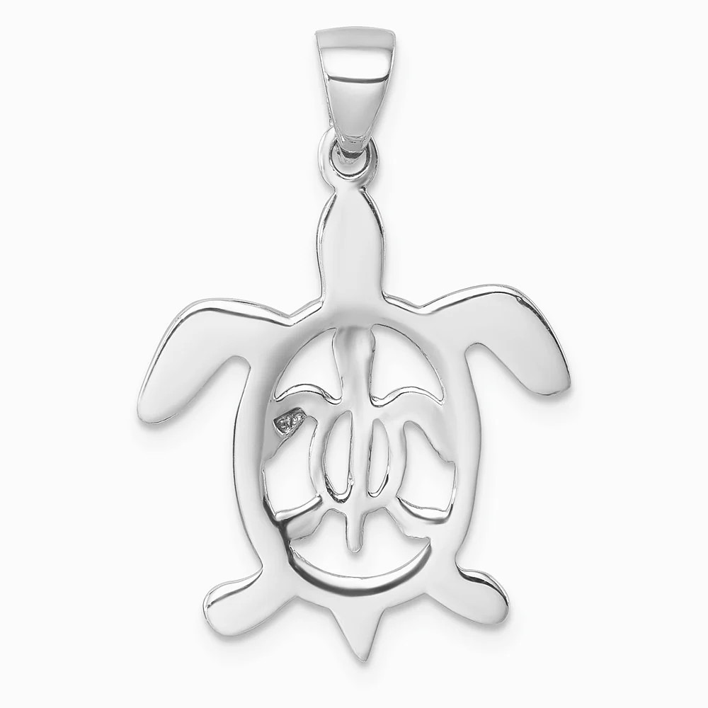 Sterling Silver Rhodium-Plated Cut Out Mother & Baby Turtle Pendant