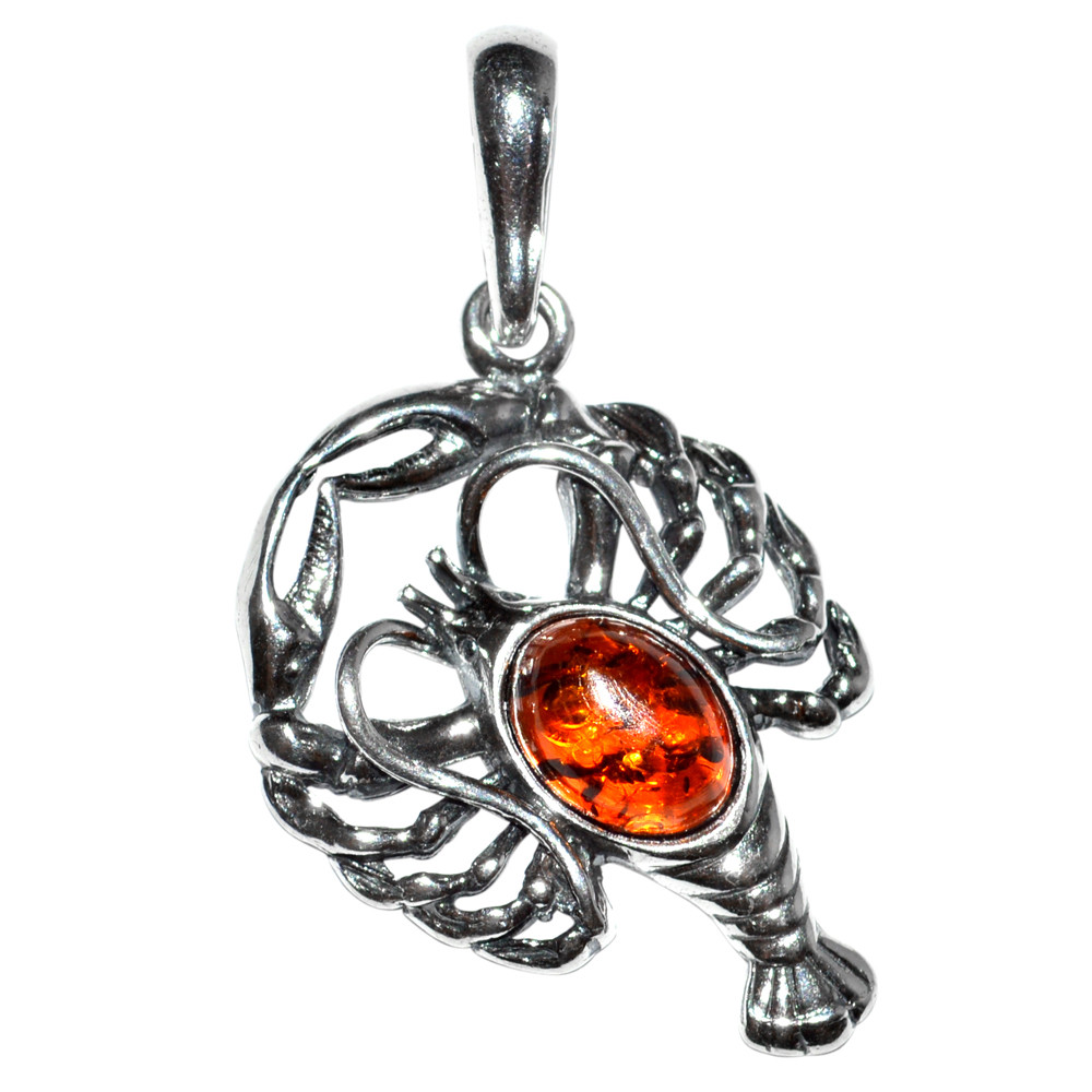2.54g Lobster Authentic Baltic Amber 925 Sterling Silver Pendant Jewelry N-A1695