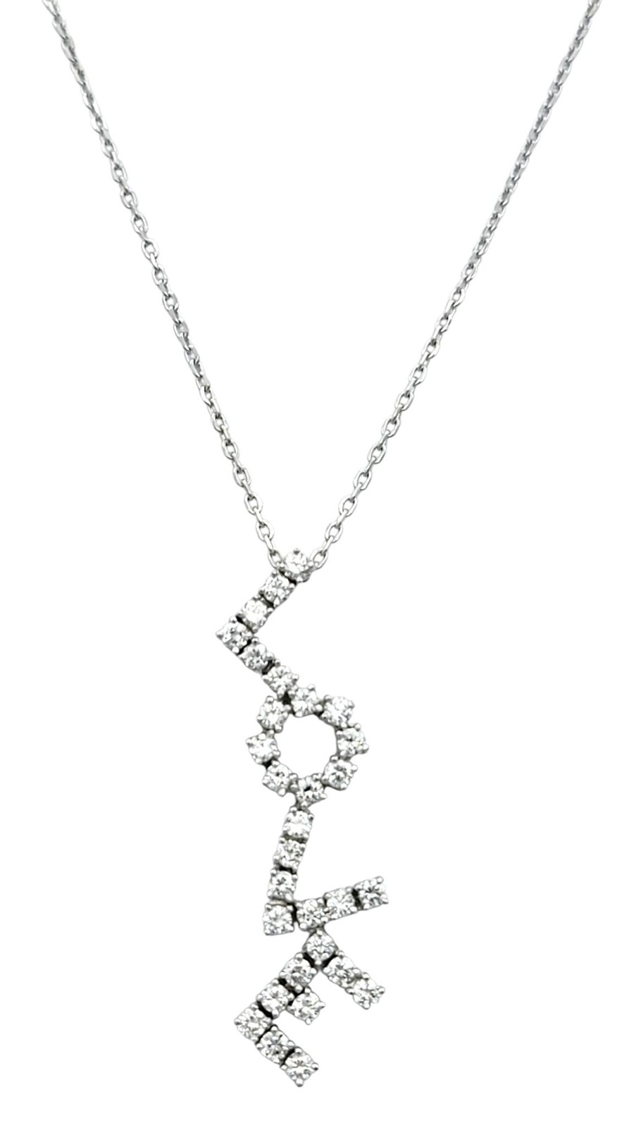 Vertical Diamond ‘Love’ Design Pendant Necklace in 14 Karat White Gold