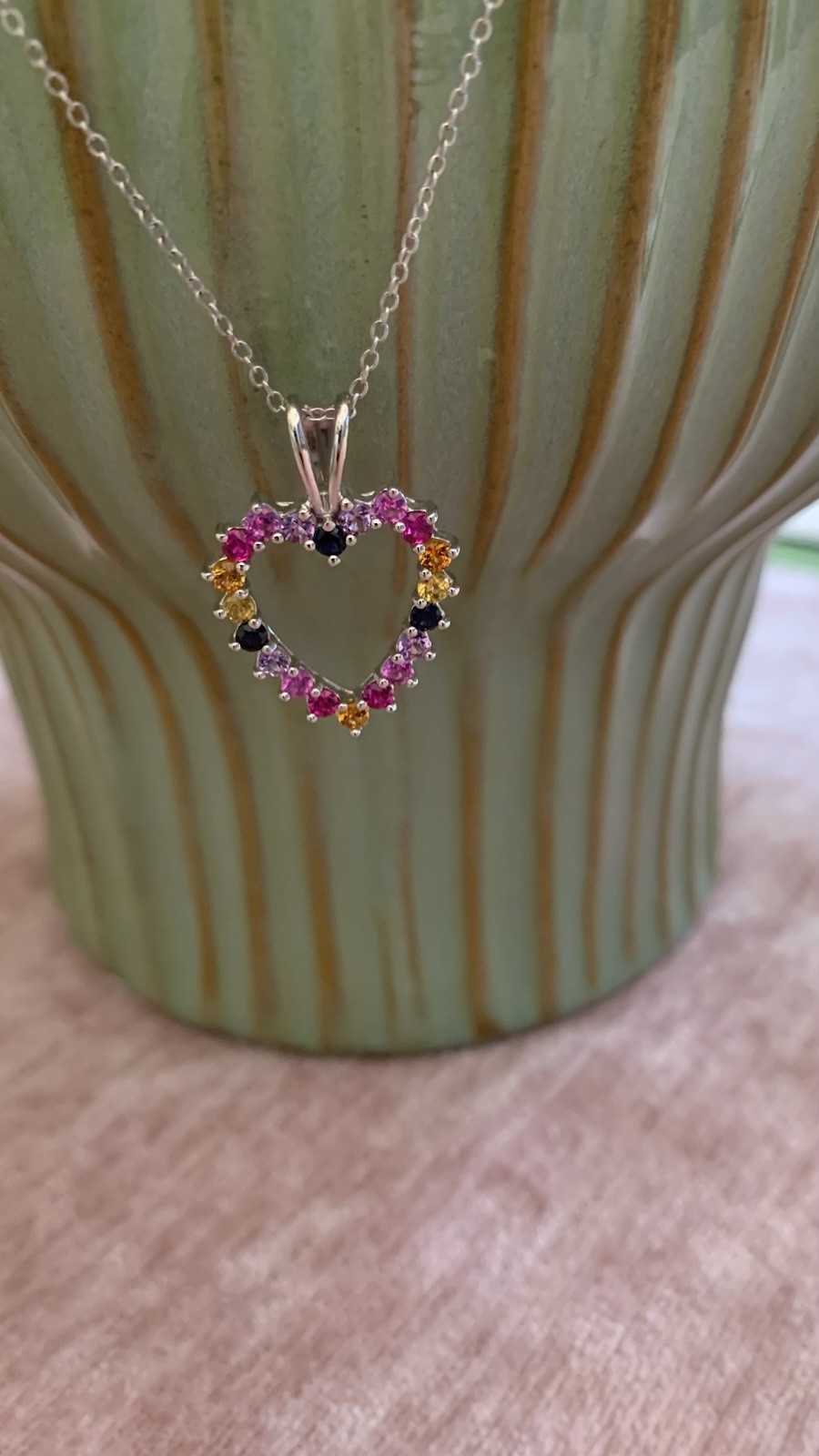 Multicolor Rainbow Pink Gemstone Heart Pendent With Chain 925