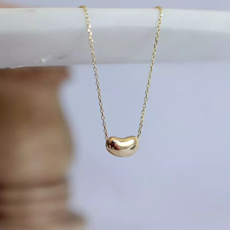 Sliding Bean Women’s Necklace in 14K Yellow Gold Plated with Chain 925 Silver