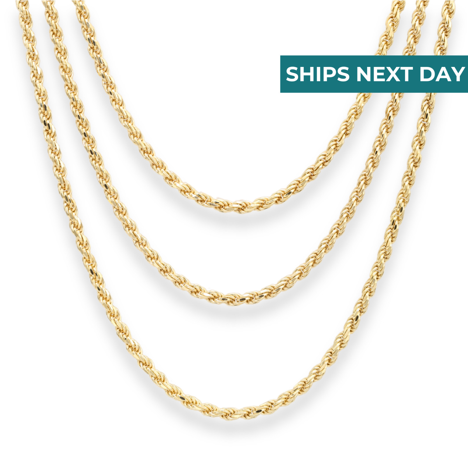 Gold 1.5mm-3mm Rope Chain Italian Pendant Necklace 18″-26″ 925 Sterling Silver