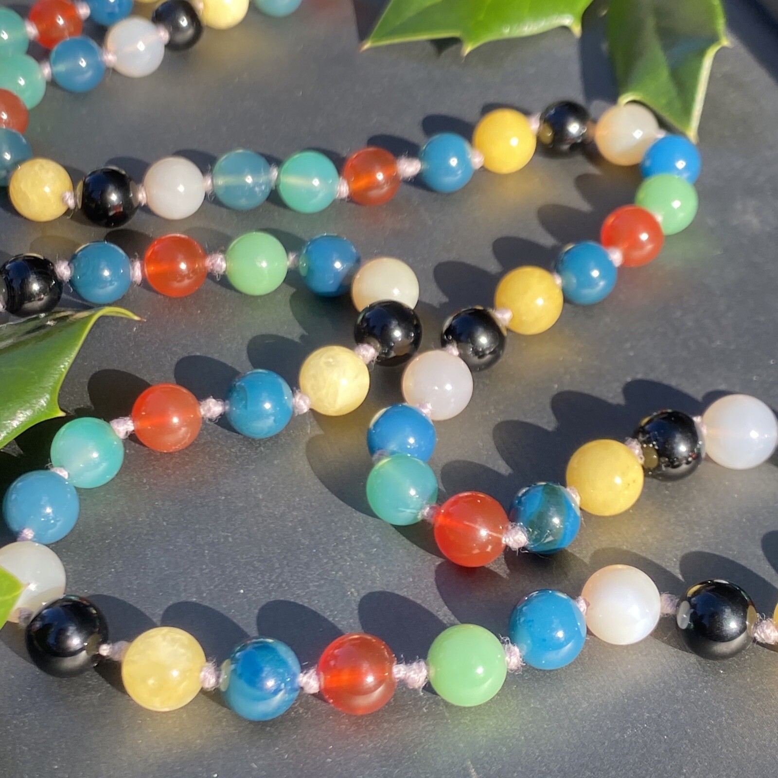 Multicolor Translucent & Opaque Jade Jadeite Bead Vintage Necklace Green White