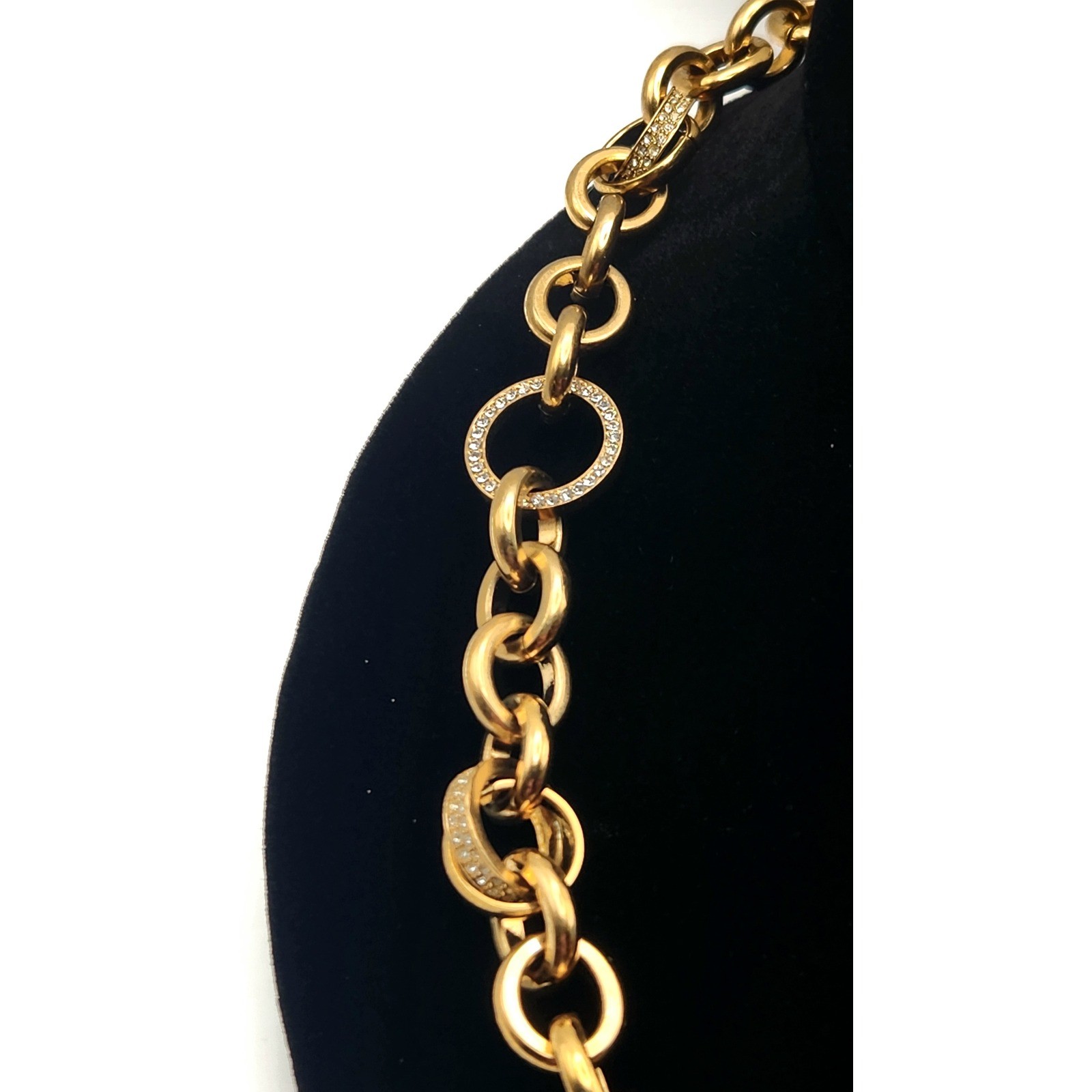 Michael Kors Gold Tone Link Necklace & Bracelet Set Crystal Pave Toggle Signed