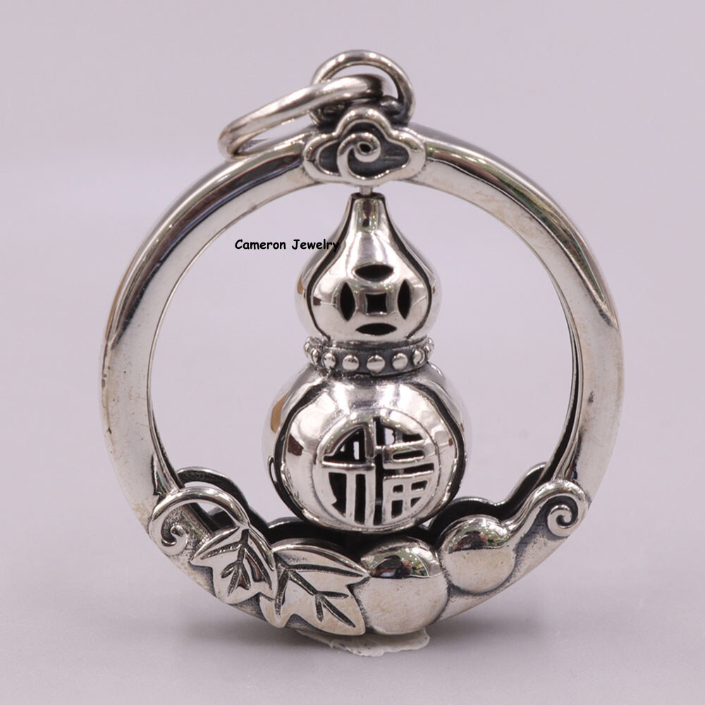 Pure S925 Sterling Silver Women Gift Lucky Leaf Gourd Pendant 13-14g 42*30mm