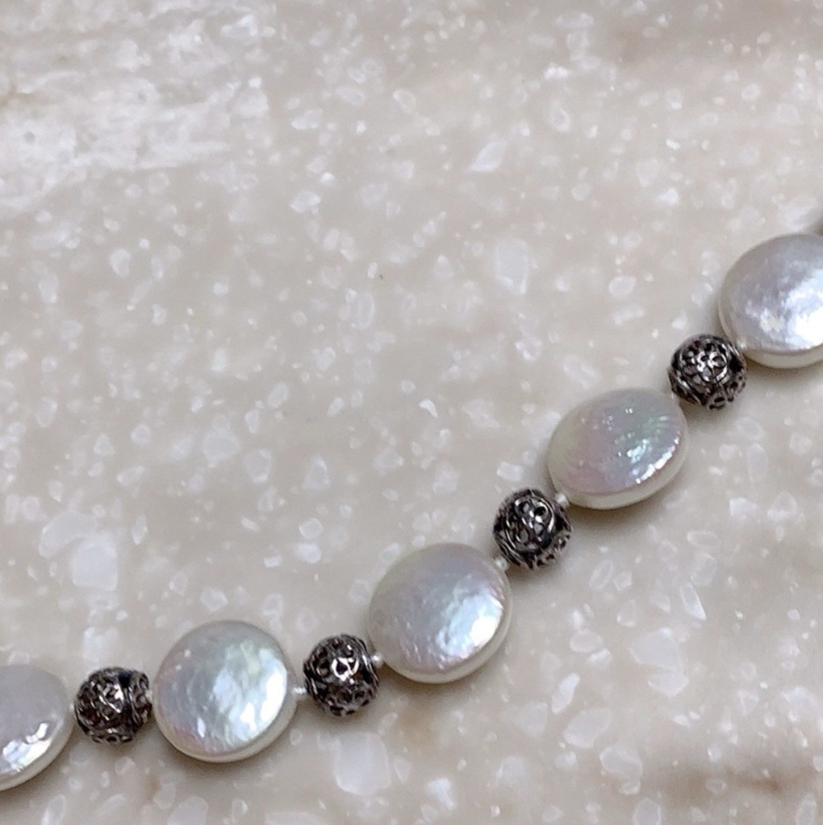 925 Silver & Coin Pearl Necklace Toggle Clasp 18 Inches NWOT