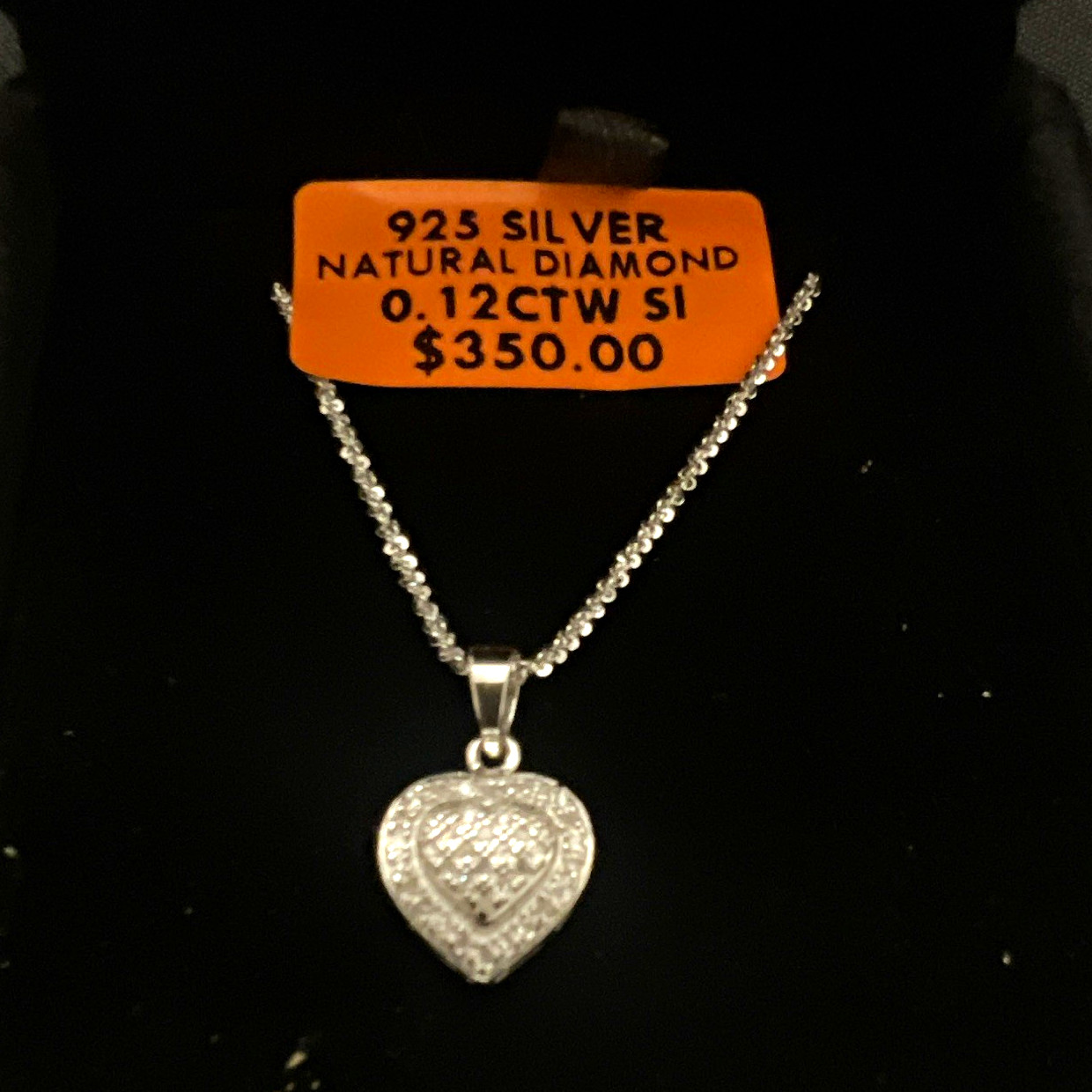 925 Sterling Silver Heart Pendant Necklace Natural Diamond 0.12ctw SI