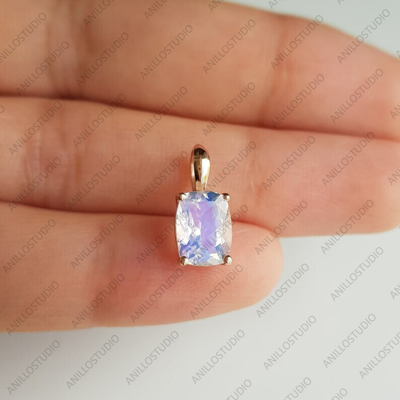 Solitaire Cushion Cut Moonstone Charm Pendant In 14k Gold June Birthstone Charm