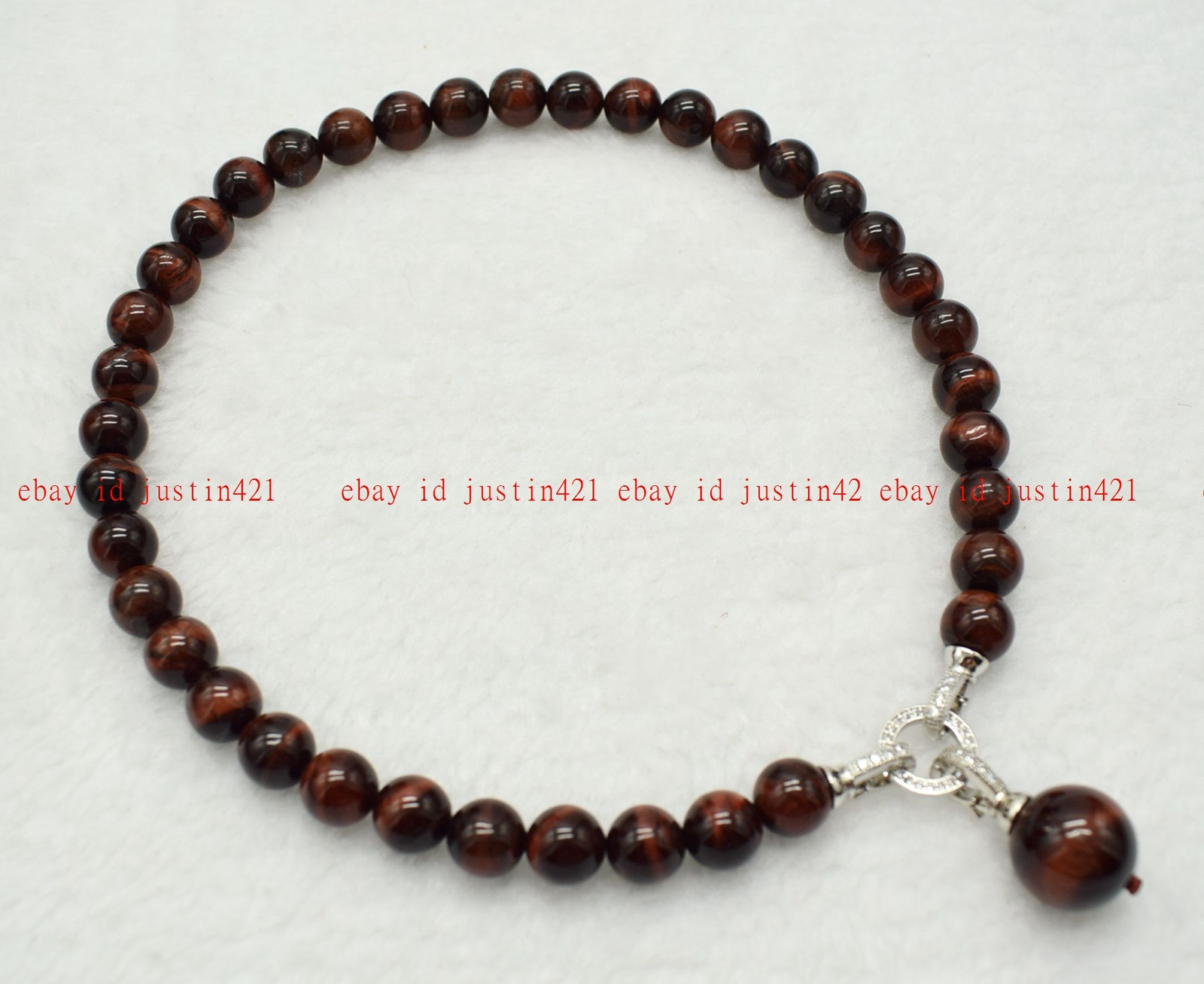 Fashion Jewelry 6/8/10/12/14mm Red Tiger’s Eye Gems Round Beads Pendant Necklace
