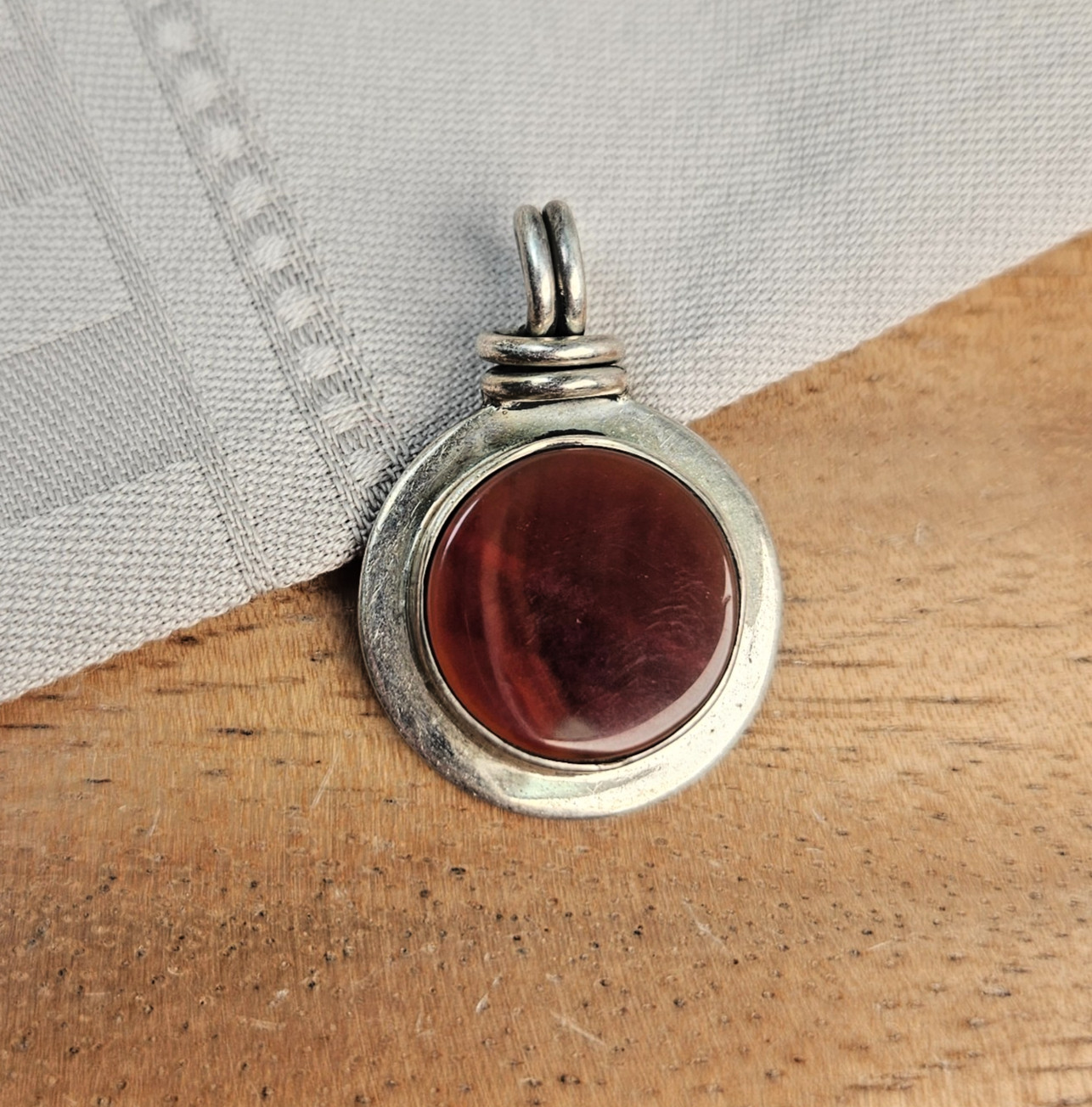Vintage Mexico 925 Sterling Silver Carnelian Pendant Coiled Bail Modernist BOHO