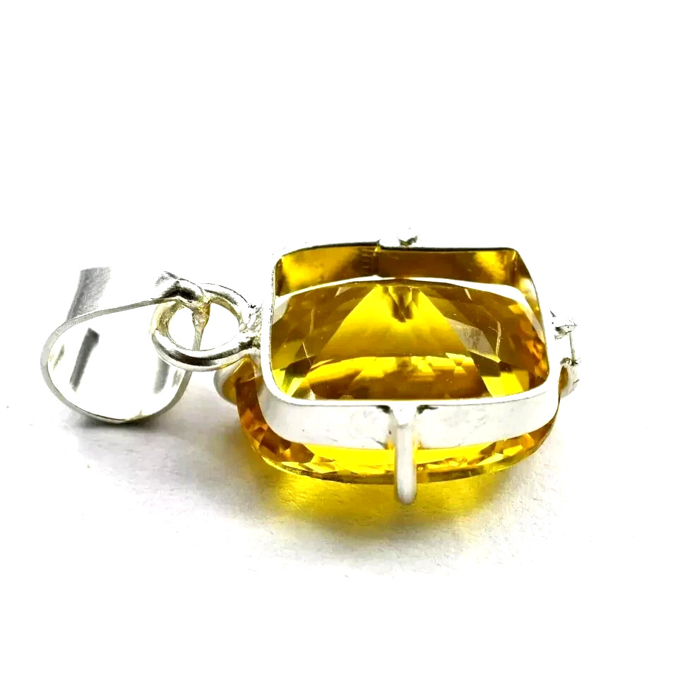 Natural 26.85 Ct Yellow Sapphire Cushion Cut 925 Solid Silver Pendant Gemstone