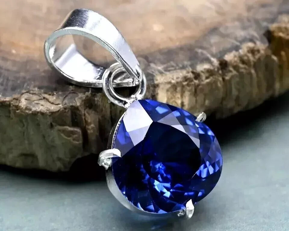 29 Ct Natural Blue Sapphire Certified Pear Cut 925 Solid Silver Pendant Gemstone
