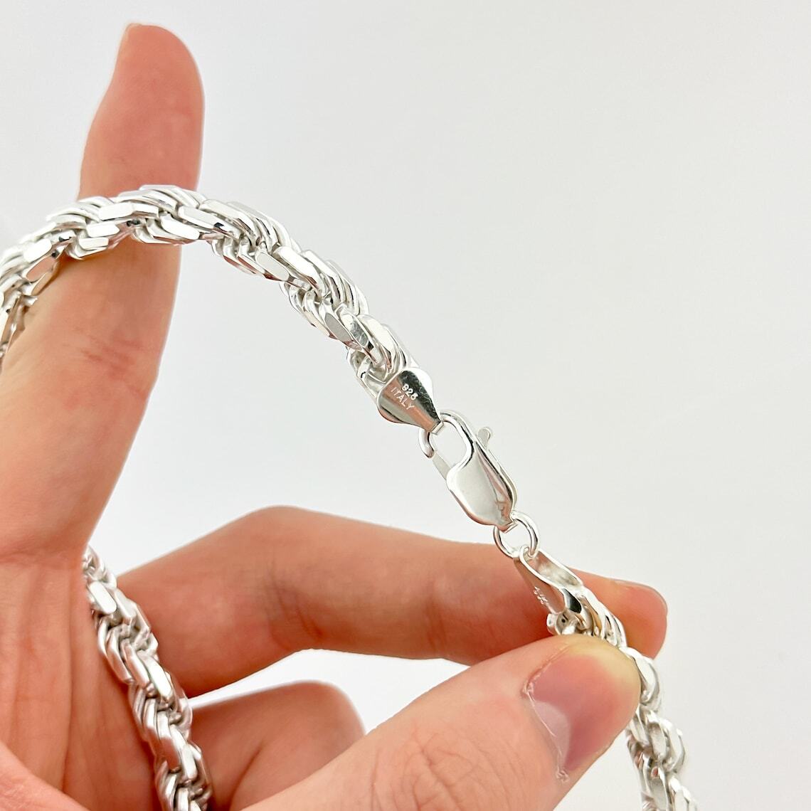 925 Sterling Silver Diamond Cut Rope Chain 5mm Mens Necklace – Italy – All Sizes
