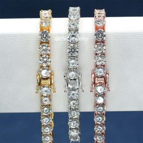2-6mm 6″-24″ Real VVS1 D Moissanite Tennis Chain 925 Silver Pass Diamnd Tester!