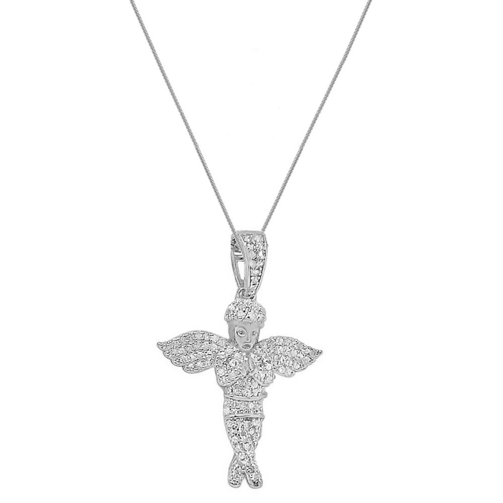 Real Genuine Natural Diamonds 0.30 Ctw. Angel Praying Hands Pendant Small 1.3”