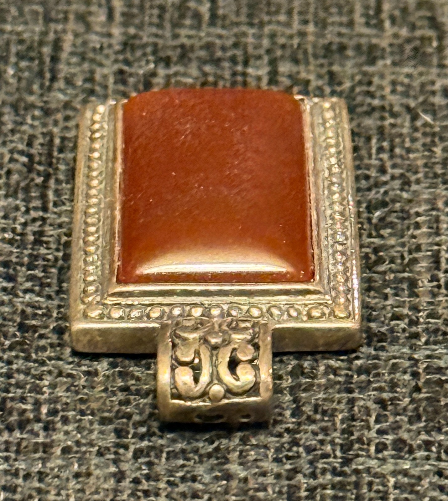 Carnelian 925 Sterling Silver Rectangular Slide Pendant 1.5″ Orange Translucent