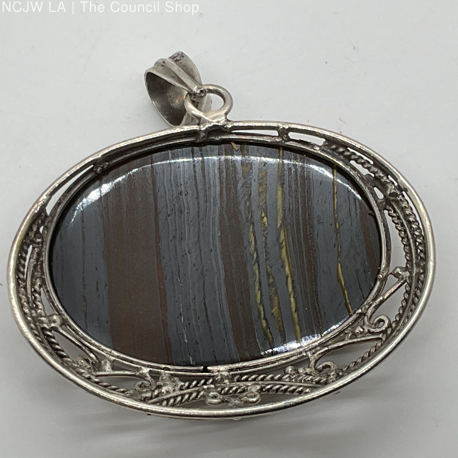 Sterling Silver 45mm Iron Tiger’s Eye 2.5″ Pendant- 47.74g